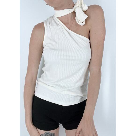 NWT 1.STATE Womens Cream Textured One Shoulder Blouse Size Small - Picture 2 of 5